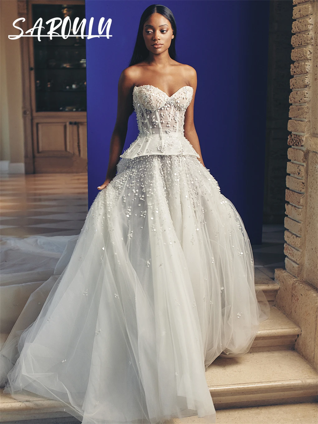 

Strapless Tulle Bride Dress Sweetheart Appliqued Wedding Dresses For Women 2023 Tiered Romantic Bridal Gown Abito Da Sposa