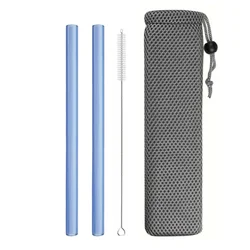 Durable Reusable Glass Drinking Straws for Beverages and Cocktails (Blue)
