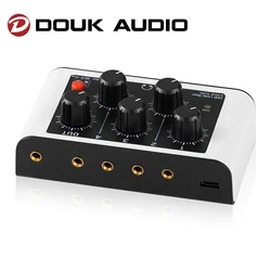 Douk Audio Ultra-low Noise Stereo 4 Channel Audio Mixer Portable Line Mixing for Club /Bar /Live Studio Recording Headphone Out