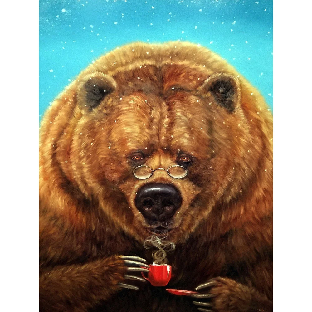 

DIY 5D Diamond Color Painting Cross Embroidery Set Coffee Drinking Bear All Diamond Embroidery Mosaic Decorative Painting Gift