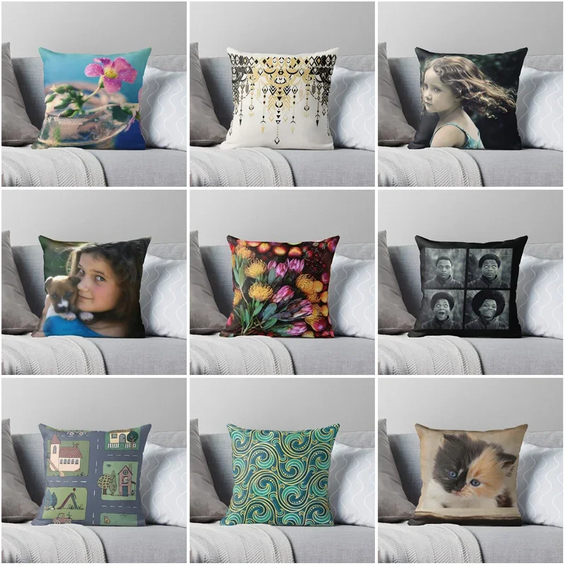 

Retro style advocating nature based pillow case design blue peach pillowcase square pillow case sofa bedroom