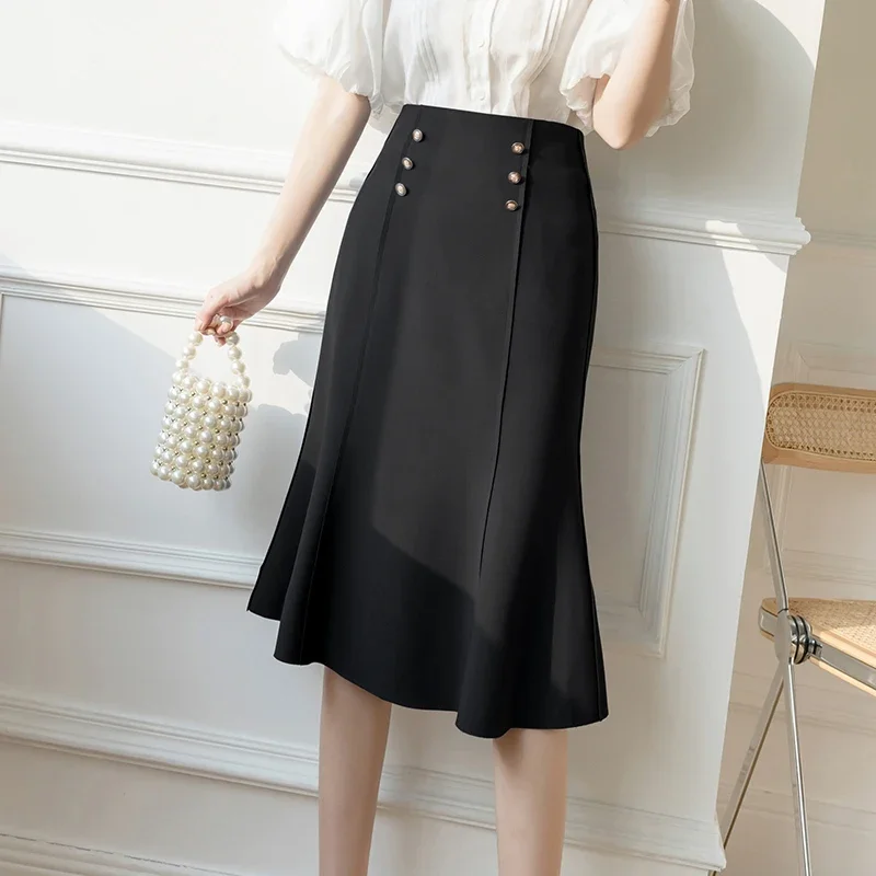 

Cheap Wholesale 2024 Spring Summer Autumn New Fashion Casual Sexy Women Skirt Woman Female OL Long Skirt Black Skirt PA2235-1