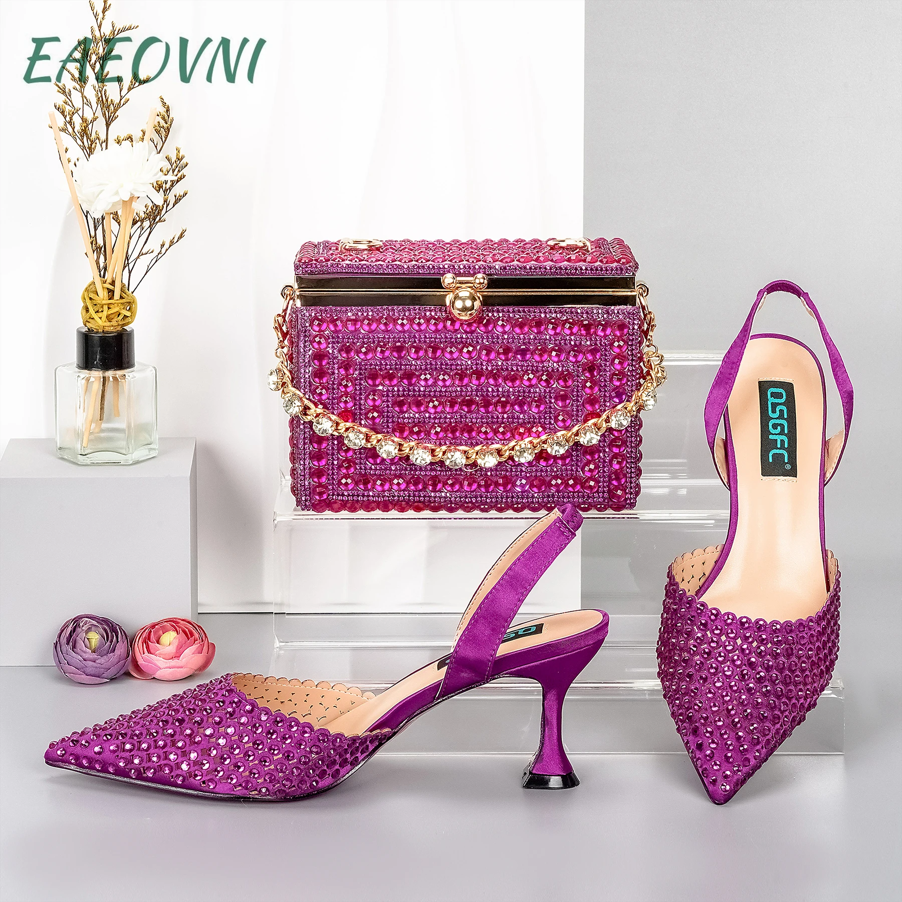 

New Design Magenta Color Cosmetic Box Bag With Pointed Stiletto Shoes Noble And Generous Decoration For Mature Ladies Party