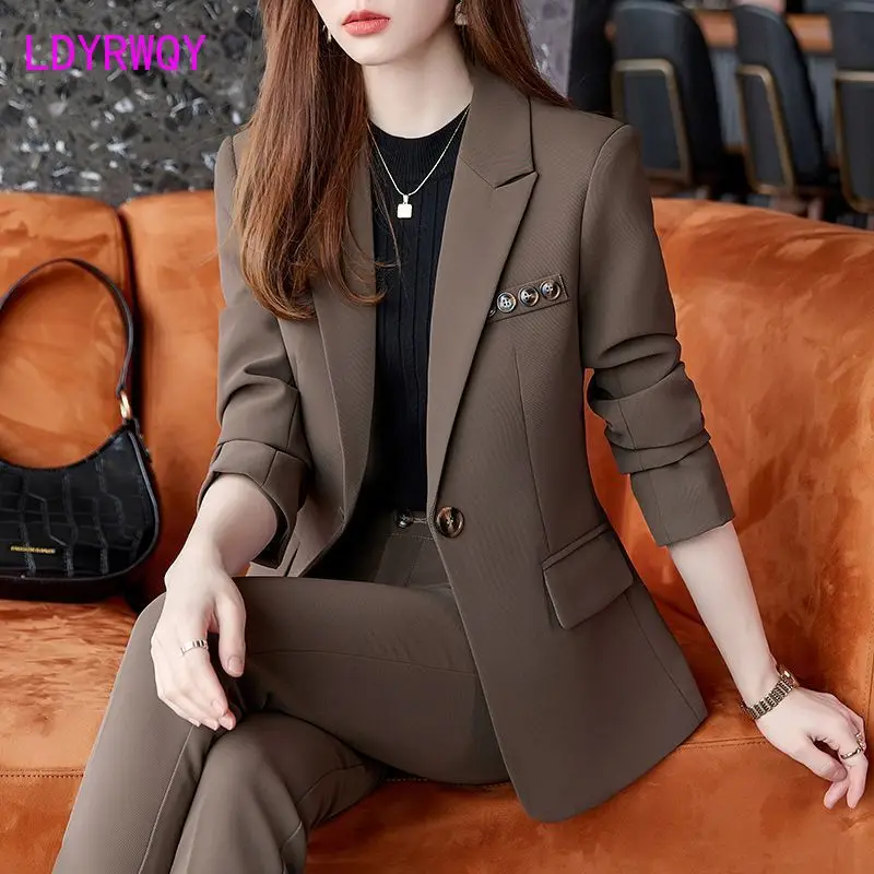 Coffee color blazer women's spring and autumn 2023 new fashion temperament professional wear casual suit top