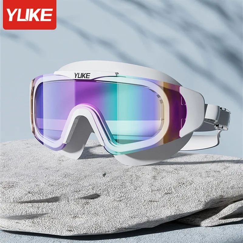 YUEK 대형 프레임 전문 성인 수영 고글 귀마개 방수 안개 방지 HD 수영 안경 남성 여성 수영장 안경