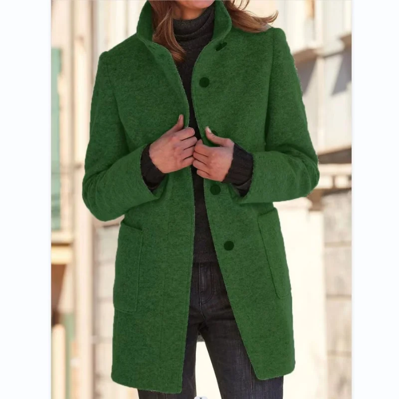2024 New Double Pockets Warm Coats Women Korean Chic Notched Collar Straight Jackets Autumn Winter Vintage Single Breasted Tops