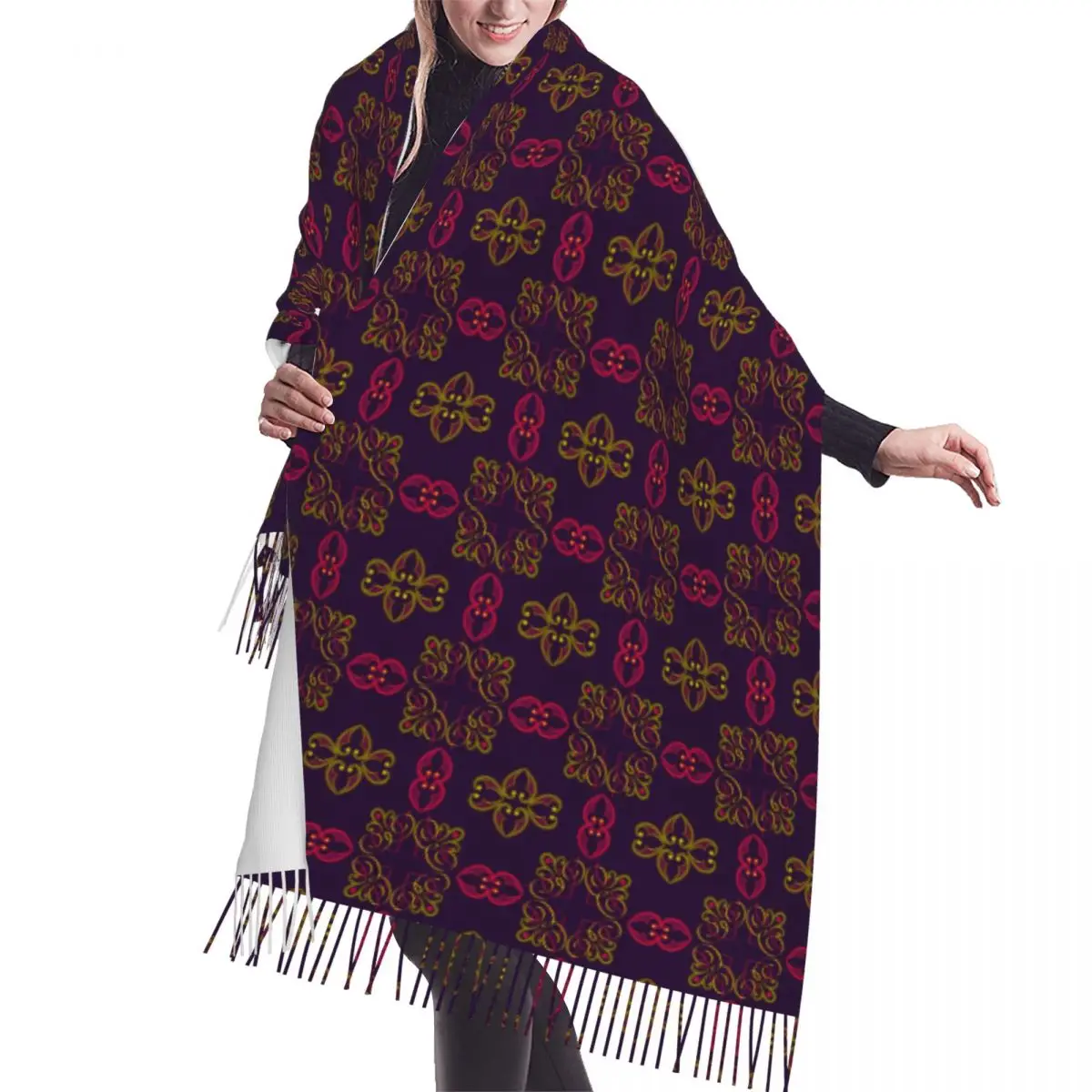 

Luxury Multicolor Pattern In The Arabian Style Tassel Scarf Women Winter Fall Warm Shawls Wraps Female Fashion Versatile Scarves
