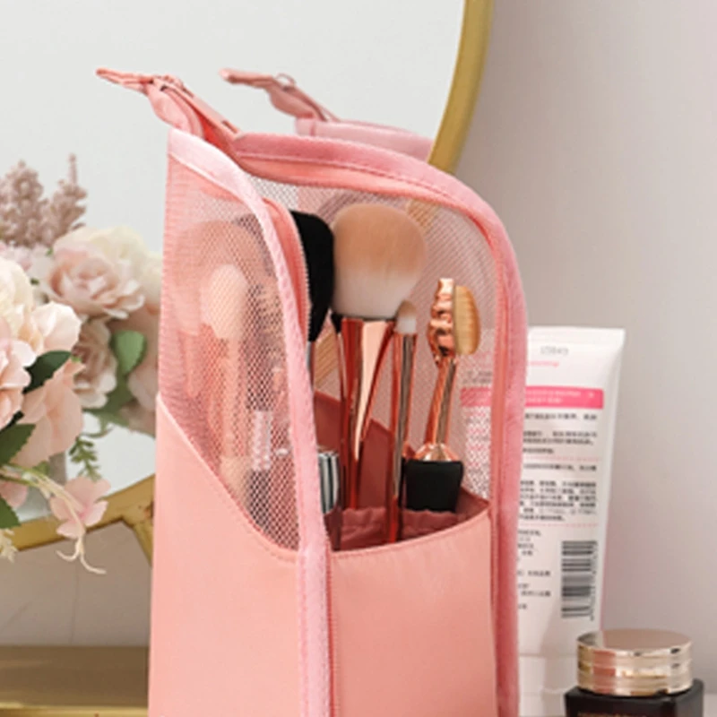 Travel Makeup Brush Bag Portable Cosmetic Brush Holder Organizer Waterproof Stand-Up Makeup Brush Pouch Zipper Toiletry Bag