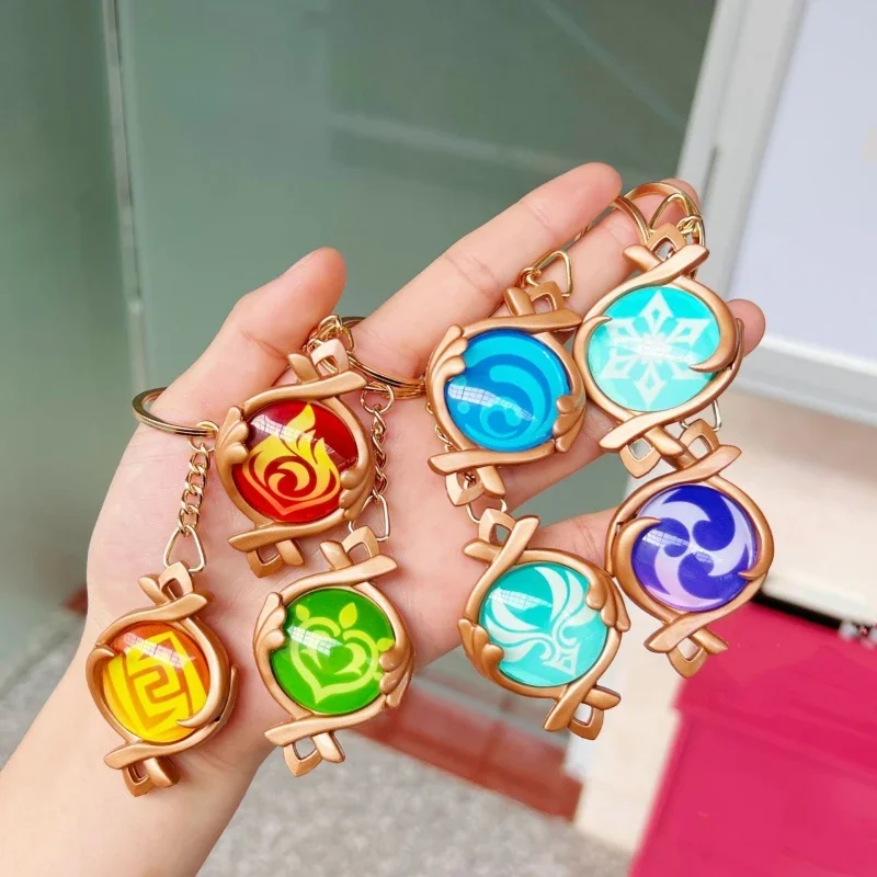 게임 임팩트 비전 Fontaine Water God Focalors Lyney 및 Lynette 키 체인 빛나는 7 요소 원래 신 장난감 열쇠 고리의 눈