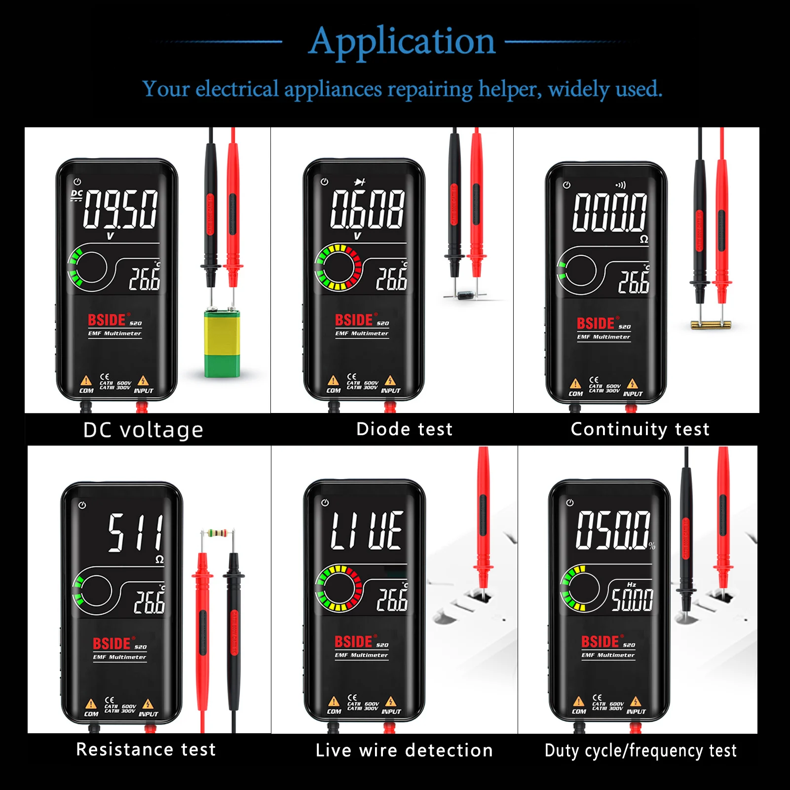 BSIDE S20 EMF Multimeter Electromagnetic Radiation Detector 3.5-inch Colored Display 9999 Counts Auto Range Rechargeable Meter