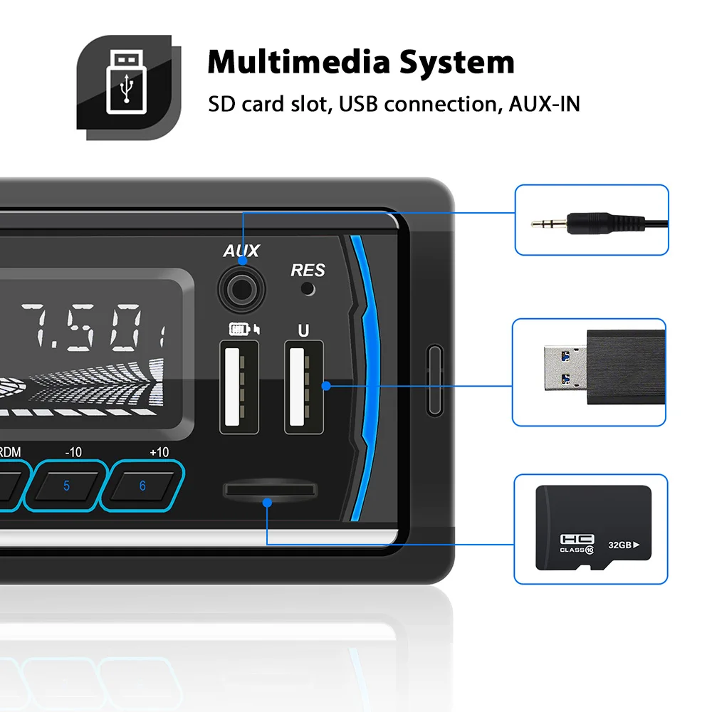 Фото Автомагнитола ESSGOO 1 Din с MP3-плеером, Авторадио DAB + RDS AM FM стерео радио 7 цветов с кнопкой Bluetooth центральный мультимедийный автомобильный аудио №4
