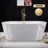 Acrylic Freestanding Bathtub Contemporary Soaking White Tub with Brushed Gold Overflow and Drain Easy to clean bathtub 1
