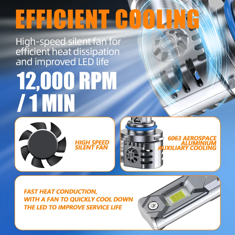 H11 LED 자동차 헤드라이트 전구 Canbus 9005 HB3 9006 HB4 9012 HIR2 CSP LED 헤드램프 340W 터보 팬 내장 자동차 램프 6000K 12V 1700000LM