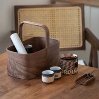 Curved Wood Solid Wood  Storage Box Desktop End Table Hallway Sundries  Outdoor Portable Tea Set Storage Basket 2