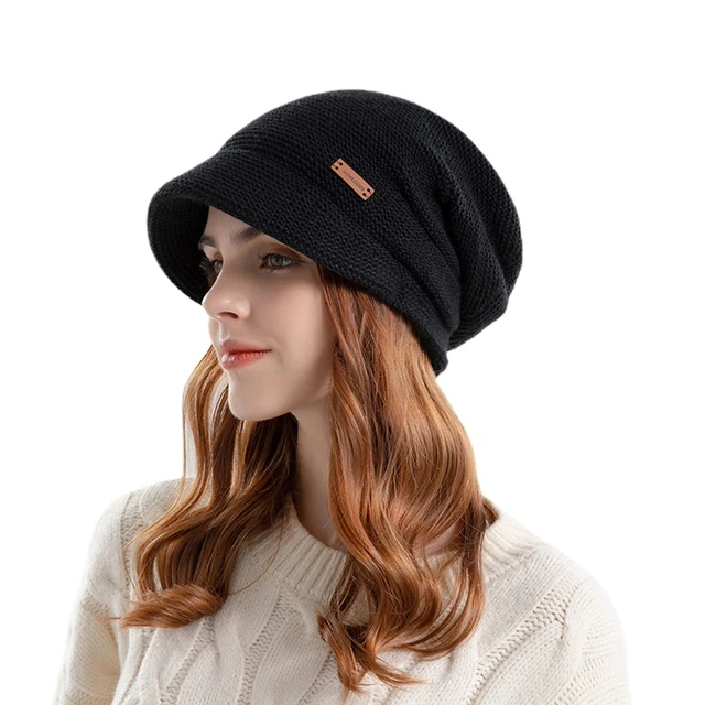 Pys Has-Bonnet d'hiver à large bord pour femme, pull thermique