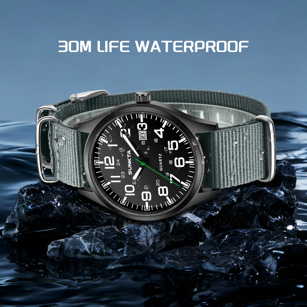 SUNKTA New Men Watch Top Brand Luxury Military Nylon Strap Quartz Wristwatches For Men Sports Waterproof Luminous Date Watch Men