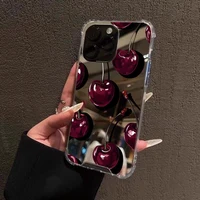 Cute Cherry Pattern Phone Case For iPhone 16 17 Pro Max 15 14 13 12 11 Pro XS X XR 7 8 Plus Make Up Mirror Shockproof Soft Cover