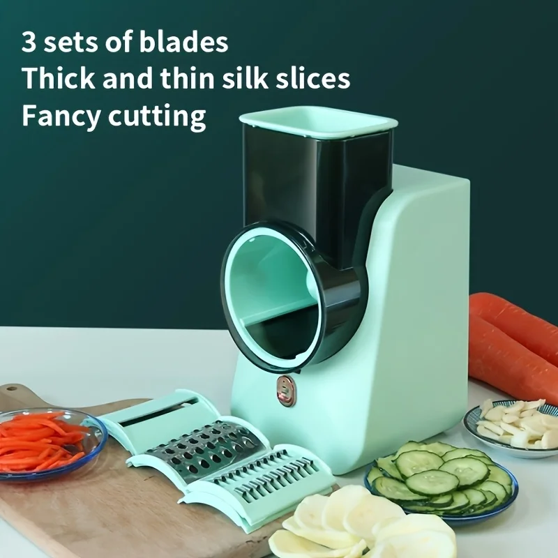Automatic Vegetable Cutter Electric Slicer Cutting Vegetables Fruits Meat 4-Blade Drum Design A time-saving kitchen must-have