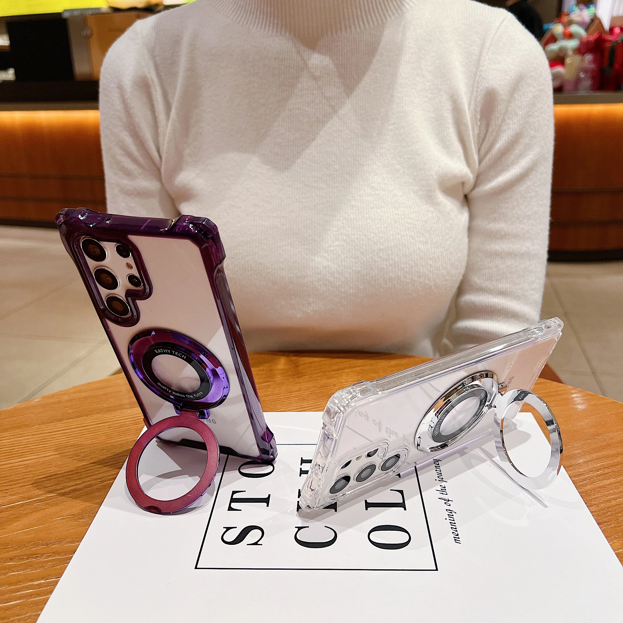 AirBag Magnetic Bracket Case For Samsung Galaxy S24 Ultra S23 Plus Folding Holder Cover For Samsung S23 Transparent Hard Case