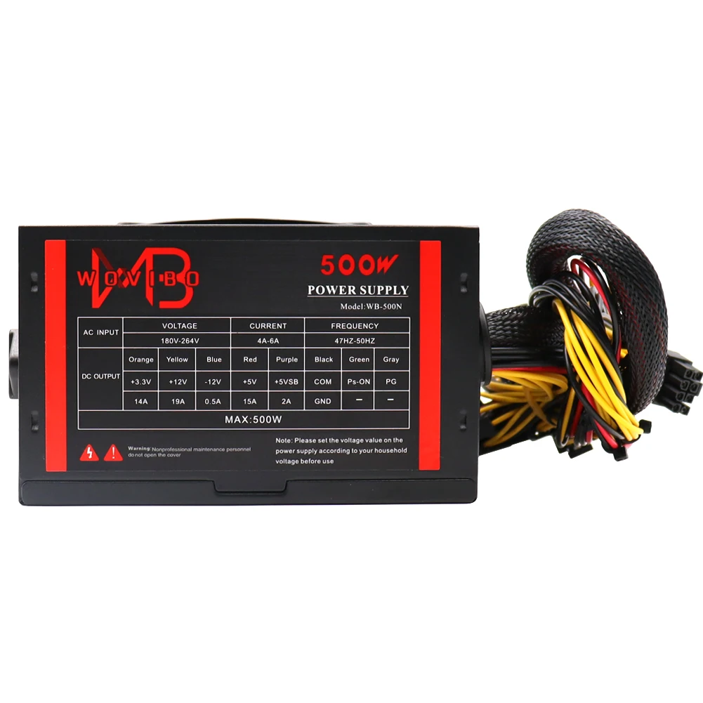 Fonte de Alimentação do pc Psu Avaliado 500w 110v 220v Bivolt para Atx Computador Case Gaming 120 mm Ventilador 20 24pin 12v Fonte Desktop Btc Plugue da ue Fontes de alimentação para PC - Imagem 2