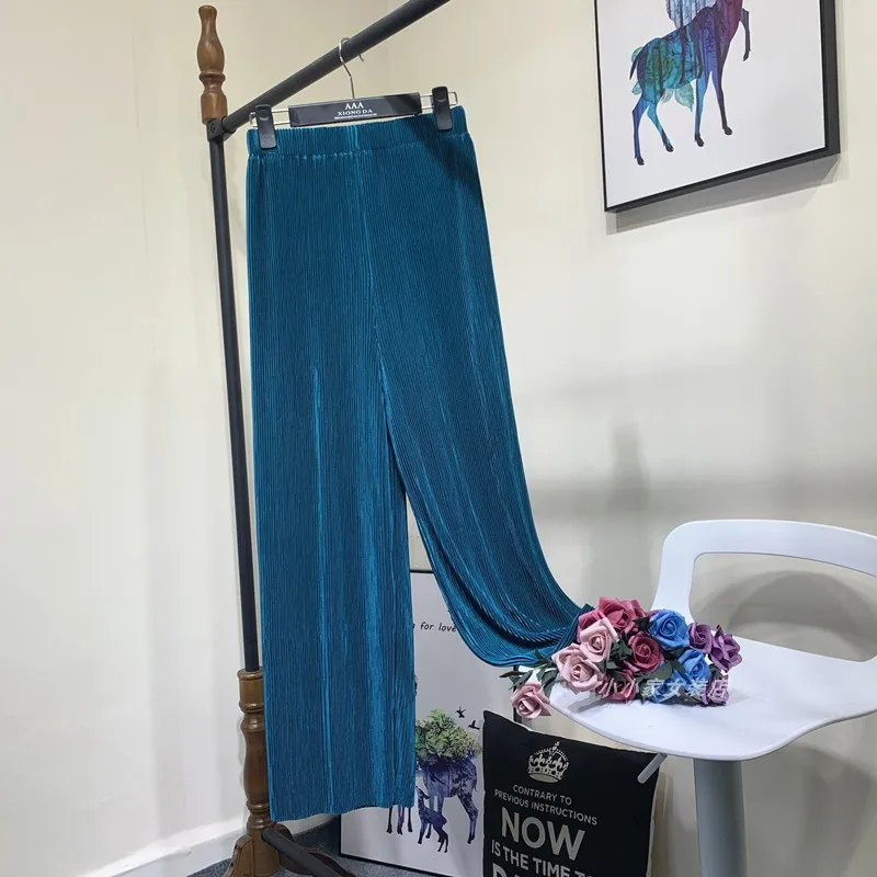 Summer Thin Chiffon Wide Leg Pants For Women Casual Candy Color Loose Long Pants Lady Solid Color Straight Pleated Trousers