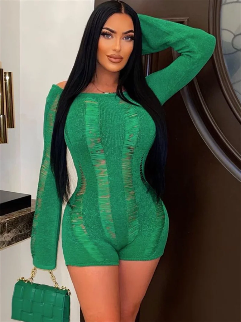 2023 New Spring/Summer Fashion Long Sleeve Hollow Open Back Sexy Tight Wrap Hip Casual Wool Weaving Dress Women Clothing