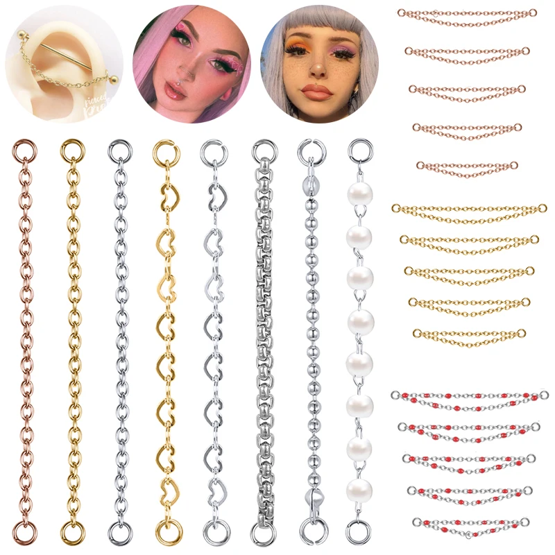 

AOEDEJ 1PC Gold Color Nose Chain Jewelry Stainless Steel Industrial Piercing Chain Nostril Chain Women Body Piercing Jewelry