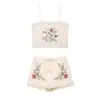 2025 summer new women's casual fashion retro flower embroidered lace camisole top with versatile mid-waist shorts