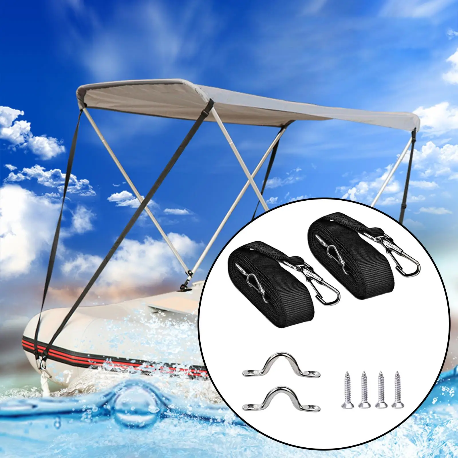 Cinghie Regolabili Per Bimini Barca 71-152 Cm – 2 Cinghie Superiori + 2 Per Occhiello In Acciaio Inox, Portata 272 Kg - 4