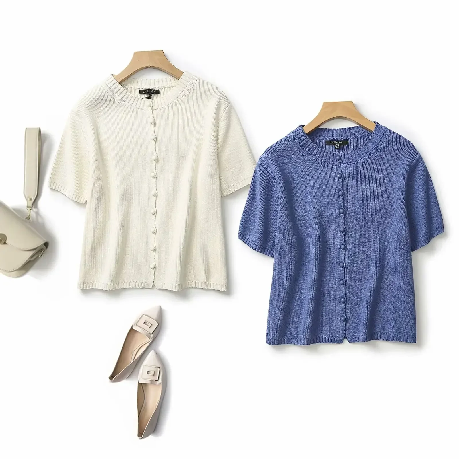 

Женский модный изысканный вязаный кардиган на пуговицах 2023, свитер, Женское пальто в стиле ретро с коротким рукавом и круглым вырезом, шикарный топ