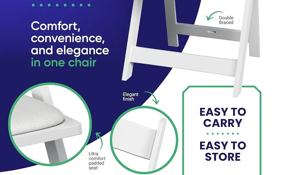 Description Picture 2 of item4 Pack White Resin Stackable Folding Chairs - Comfortable White Foldable Chair - Folding Chairs with Padded Seats-Indoor/Outdoor