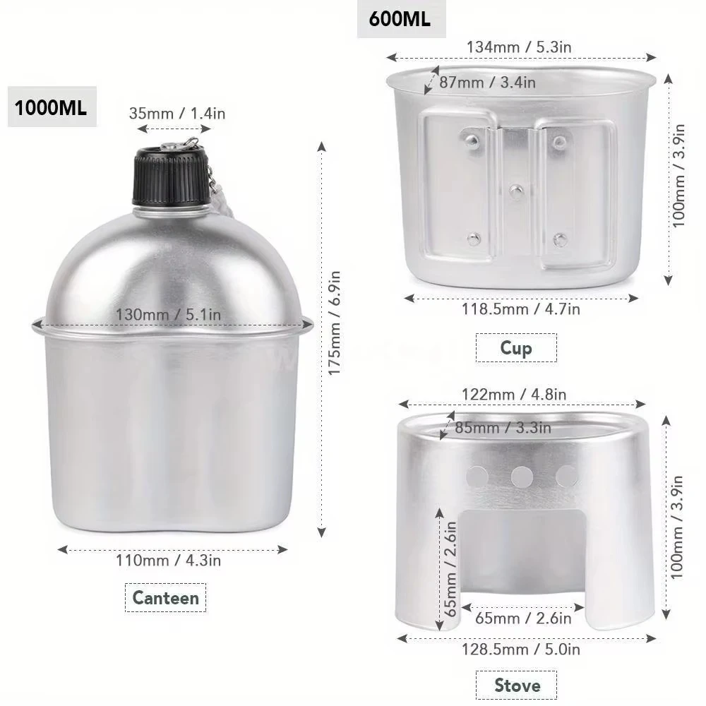 Outdoor Military Canteen Aluminum Alloy Canteen Multi-Functional Water Bottle Green Canvas Grab Handle Cup Camping Cookware sports water bottle portable water bottle