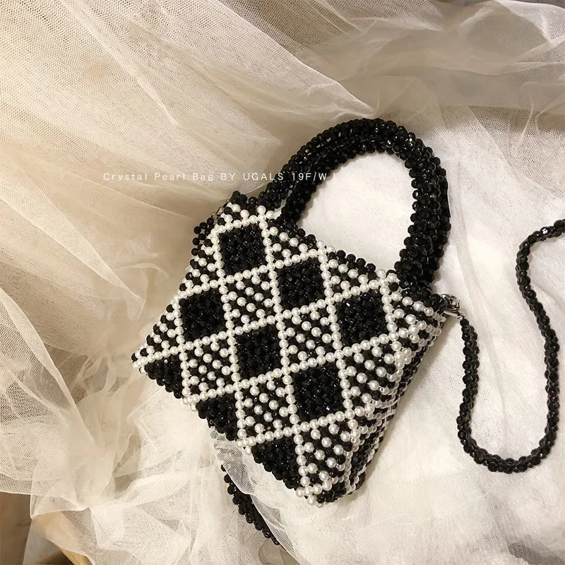 

Hand-woven Beaded Pearl Bag Crystal Bag One Shoulder Hand-held Stiletto Crossbody Bags for Women Luxury Designer Diamond Bag