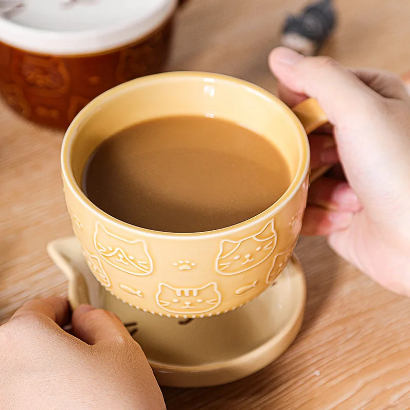 Kreativna mačka keramička šalica za kavu tanjurić crtani animal ručni radovi za doručak šalica za mlijeko reljefna šalica za kavu popodnevni čaj pribor_voghion.com