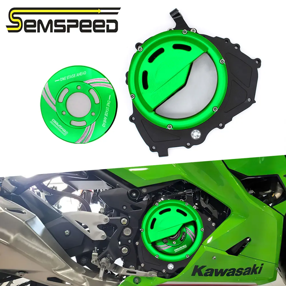 

SEMSPEED For Kawasaki Ninja400 Transparent Clutch Cover Motorcycle Engine Protector Guard Pressure Plate Kit Clear CNC Aluminum