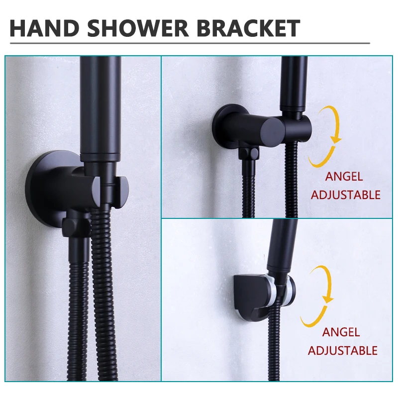 White Hand Shower Large Rainfall Hand Held High Pressure Shower Head Set ABS Holder with 1.5m Hose Accessories Black