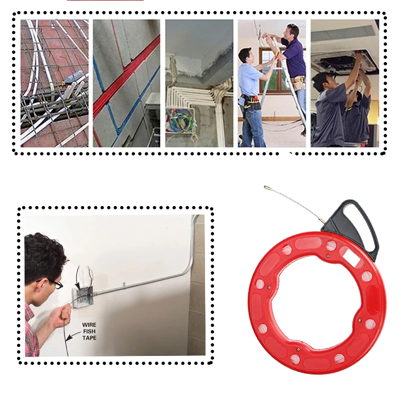 Description Picture 3 of item15-30 Meter Fiberglass Professional Cable Puller Flexible Glider Swivel Fish Tape Portable Reel Conduit Duct Wire Pulling Tool