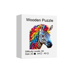 Wooden Zebra Puzzle with Unique Animal - Shaped Pieces - Challenging Intellectual Game and Stylish Home Decor (A3)