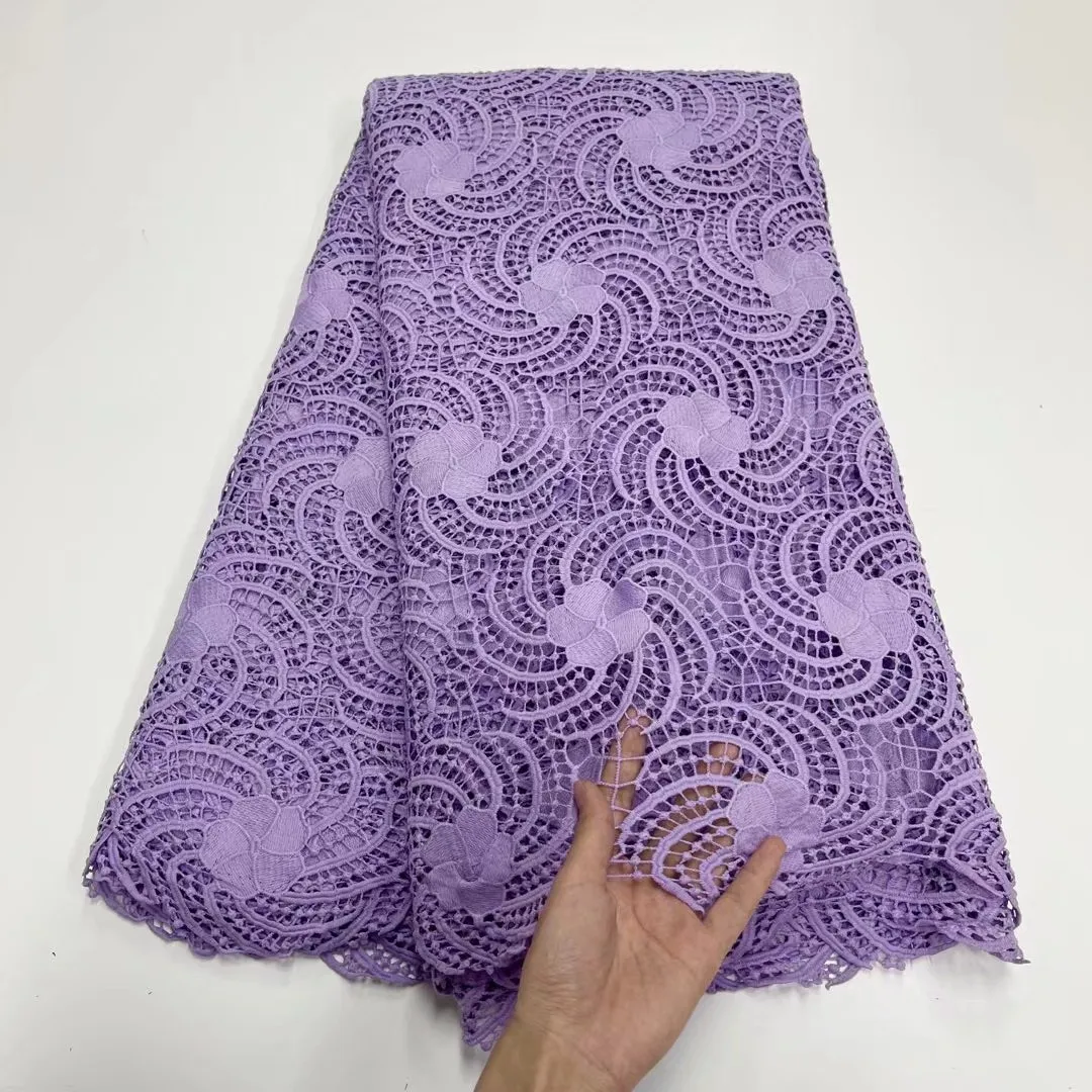 

NJYG24 Top Quality Embroidered Water Soluble Lace in Purple,Nice Looking African Guipure Cord Lace for Party/Wedding Dress