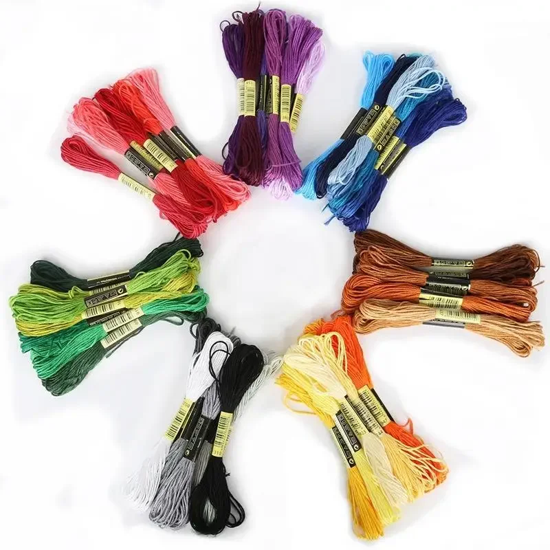 Embroidery Thread Cross Stitch Kit 8Pcs/lot 7.5m Silk Line Cotton Cross Stitch Thread Sewing Skeins Embroidery Thread Floss Kit Knitting Spiraea Sewing Accessories