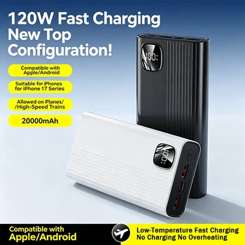 K248 Power Bank da 20000mAh 120W, Batteria Esterna Portatile a Ricarica Rapida di Grande Capacità per Xiaomi Huawei Samsung