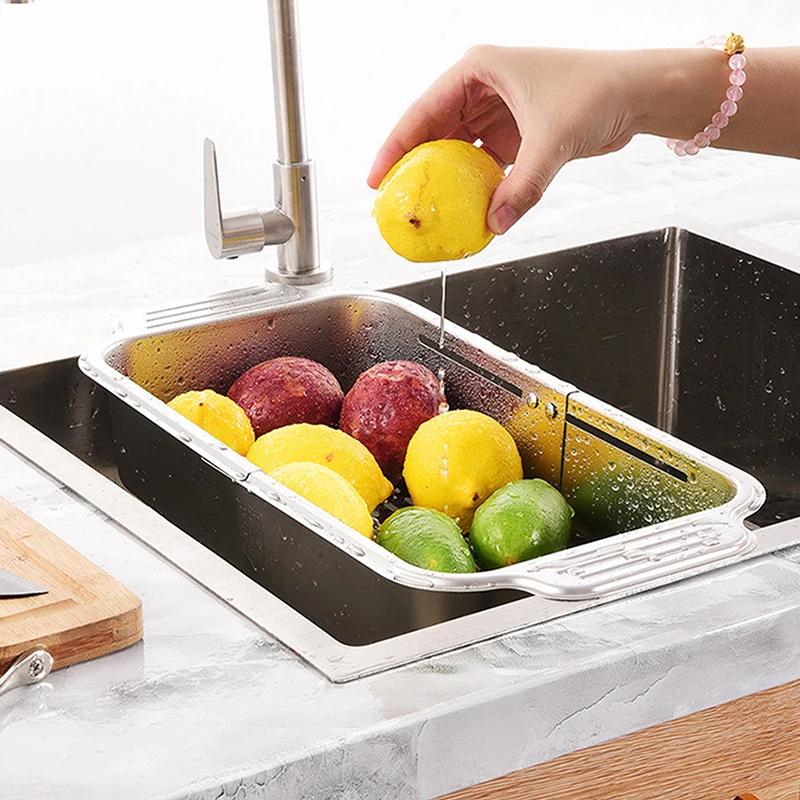 Stainless Steel Drain Basket Retractable Sink Strainer Basket For Washing Basin Bowl Chopsticks Plate Sink Drain Tray 4