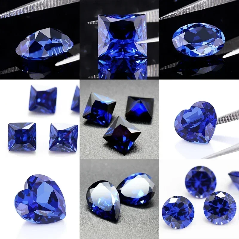 Blue Sapphire Loose Gemstone Jewelry DIY Gem Stone for Necklace Ring Perfect Circle DIY Inlaid