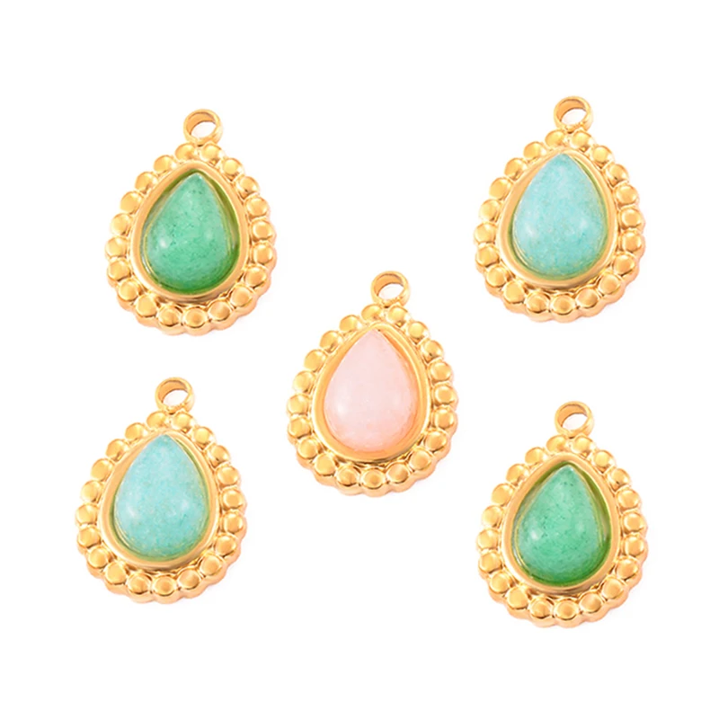 

3pcs Gold Stainless Steel Teardrop oval Charms Natural Stone Pendants for Women Necklace Jewelry Making Findings Wholesale