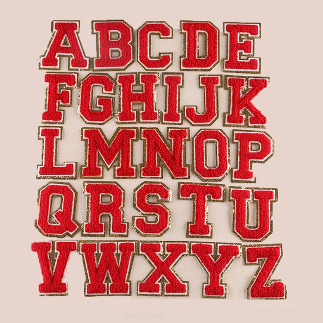 5 pc/lot 5.5 cm tall Red Iron On Towel Chenille Embroidered Alphabet Letters Clothes Patch For Clothing Girl Bulk PrIce |