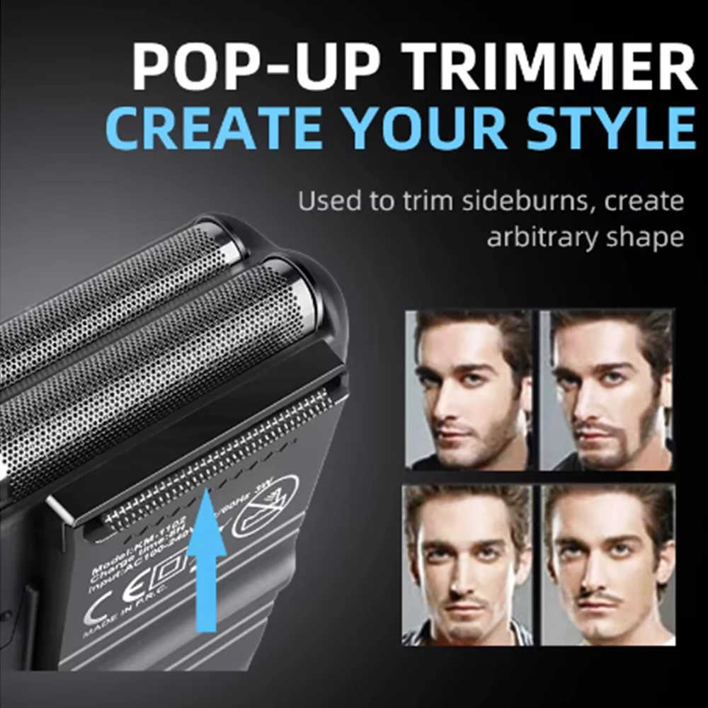 Kemei Rechargeable Cordless Shaver for Men Twin Blade Reciprocating Beard Razor Face Care Multifunction Strong Trimmer KM-1102