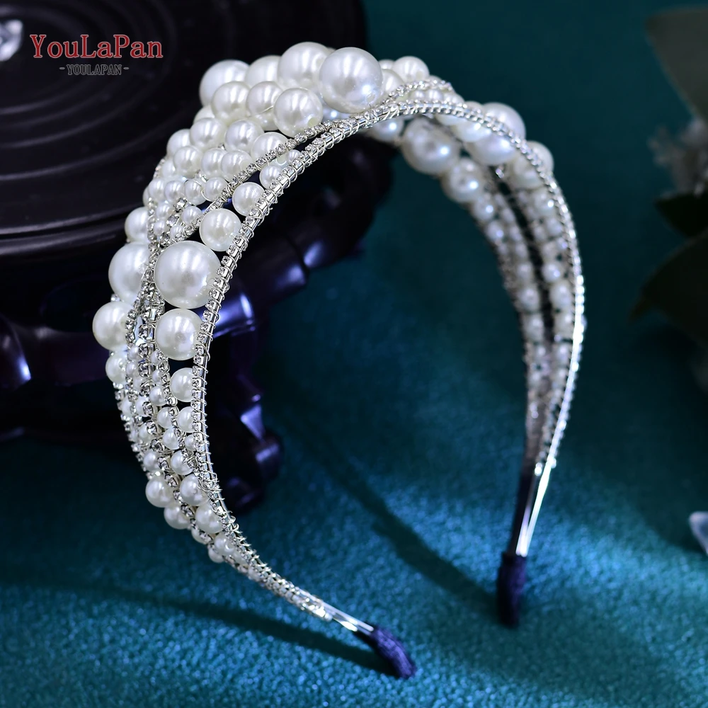 

TOPQUEEN Elegant Full Pearl Bridal Hair Hoop Bride Hair Accessories Women Headwear Princess Headdress For Wedding Party HP668