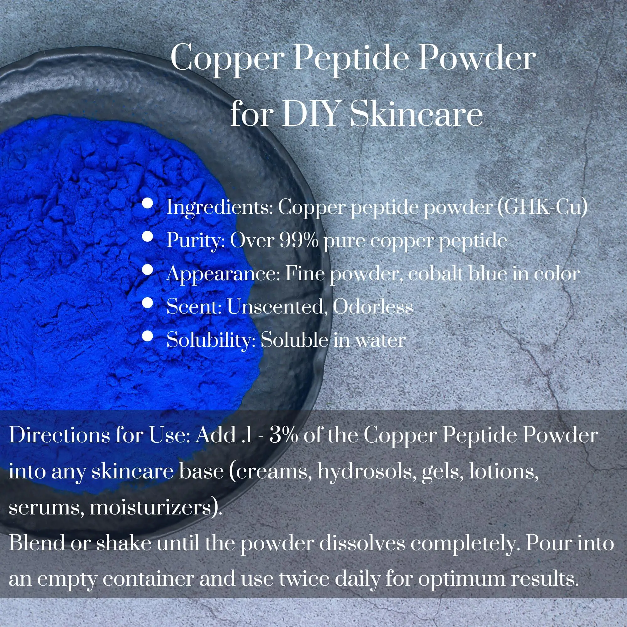 Blue Copper Peptide Powder GHK-Cu DIY Powder Skincare Scalp Hair Treatment Drops Creams Serums Crepey Skin Perfection