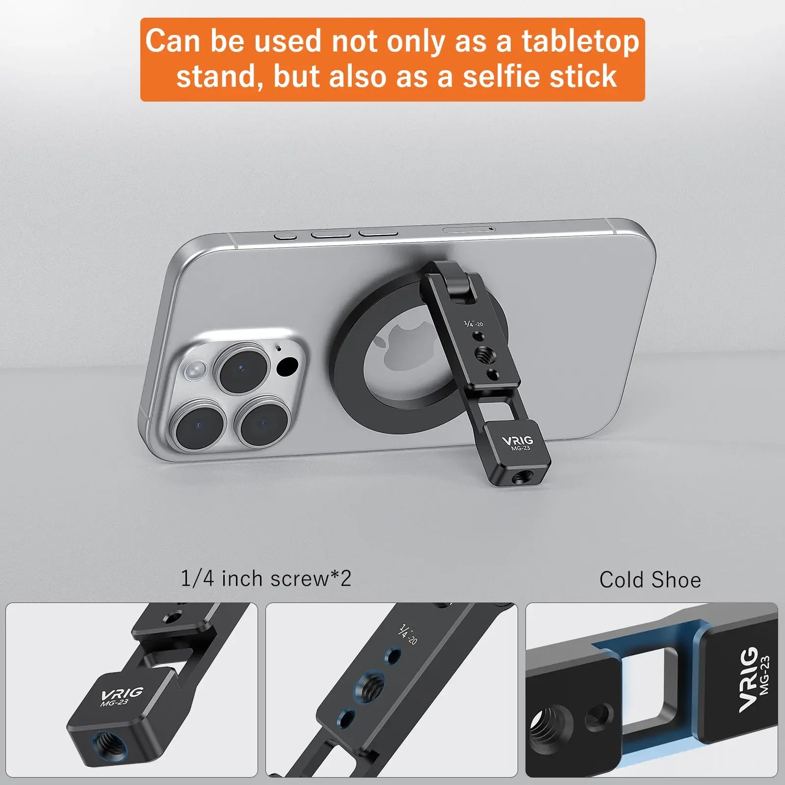 Magnetic Phone Holder Stand with Cold Shoe and Tripod Mount for Desktop Live Streaming & Vlogging