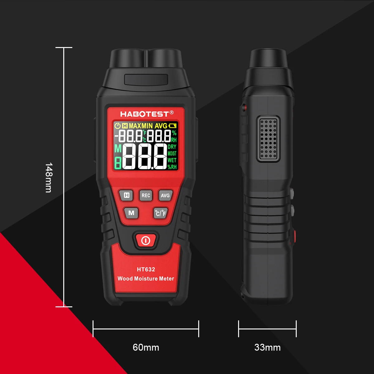 HABOTEST HT632 Digital Wood Moisture Meter Wall Water Tester Humidity Meter Two Pins Hygrometer Concrete Cement Brick Detector wood moisture meter